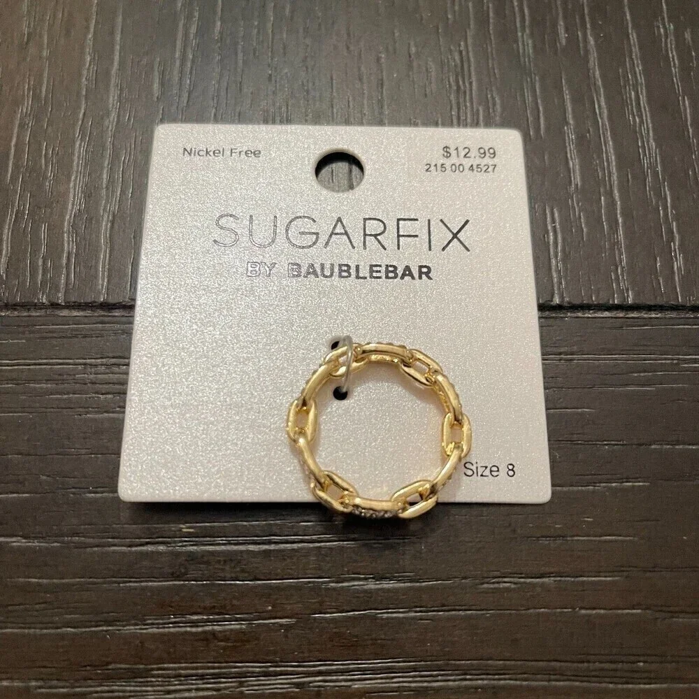 SUGARFIX by BaubleBar Crystal Link Chain Ring‎ - Size 8 NEW Chain Casual Career